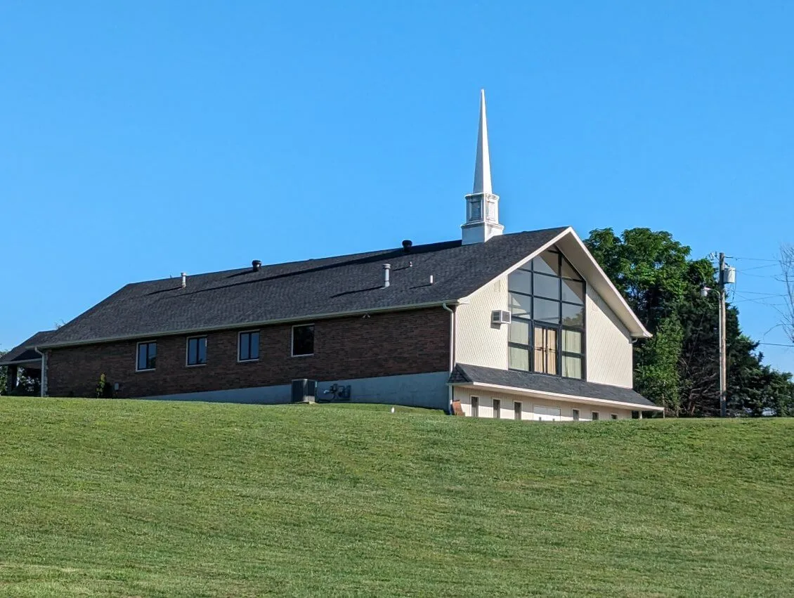Countryside Christian Church seen from the lawn that slopes away from the building